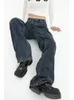 Kvinnors jeans mörkblå kvinnor jeans hög midja vintage rak baggy denim pants streetwear amerikansk stil mode wide ben denim byxor 230503