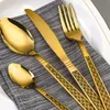 Dinnerware Sets 4-24pcs Gold Dinnerware Set 410 Stainless Steel Cutlery Set Kitchen Fork Knife Spoon Tableware Set Flatware Set Dishwasher Safe 230503