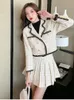 İki parçalı elbise sonbahar kış tüvit iki parça set kadın outifits vintage kırpılmış blazer ceket Kore moda yüksek bel pilili etek takımları 230503