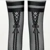 Femmes Chaussettes Noir Grille Jacquard Bas Designer De Luxe Cuisse Haute Collants À Motifs Collants Voir À Travers La Lingerie Sexy