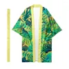 Vêtements ethniques Japonais traditionnel traditionnel long kimono cardigan féminin de plante feuille de feuilles de feuille de feuille yukata veste