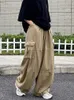 Damesbroek capris houzhou Harajuku streetwear kaki vrachtbroek vrouwen oversized zakken hiphop zwart breedbeen broek voor vrouwelijke Koreaanse mode 230503