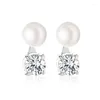 Stud Earrings Pearl Zircon Fashion Geometric Temperament Everything After Hanging Light Luxury For Women