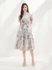 Party Dresses Runway Dress Vestidos Para Mujer Robe Summer For Women 2023 Short Sleeve Print Vintage Shirt Feminino Midi Holiday Blue