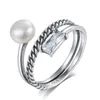 Retro Freshwater Pearl 3A Zircon Open Ring Women Fashion Luxury Brand Geometric Zircon s925 Silver Ring Charm Female Wedding Party Jewelry Valentine's Day Gift