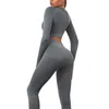 Yoga Outfit Hot Selling Women Seamless Yoga Set Long Sleeve Workout Outfits Gym Crop Tops and Hight Waist Leggings Stripe Rompers Sportswear P230504