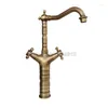 Kitchen Faucets 360 Swivel Spout Dual Handles Mixer Tap /Antique Brass Single Hole Deck Mounted Vessel Sink Wsf081