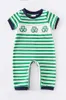 家族をマッチする衣装Girlymax St Patrick S Day Sibling Stripe Clover Baby Girls Dress Boys Boys Pants Set Ruffles Romper Smocked Kids Clothes230504