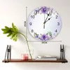 Wall Clocks Spring Purple Flower Leaves Clock Modern Design Stickers Home Decor Living Room Digital Bedroom Watch