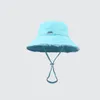 Designer bucket hatt bred brättad hatt mäns och kvinnors sommar strandutflykt solskydd skuggning metall logotyp mode trend canvas rep storleksjustering 8 färger het stil