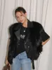 Veste en cuir de mouton véritable noir pour femme, manteau naturel tendance, manches courtes, pardessus de luxe, mode hiver 2023