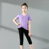 Vêtements de scène 2023 printemps vêtements de danse pour enfants filles Ballet entraînement latin à manches courtes haut de gymnastique cadeau