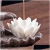 Lampy zapachowe Ceramiczny przepływ wsteczny kadzidło palnik dym wodospad Tathagata Buddha Lotus Stożki Sticker Holder Retro Temple Home Decor Ce Dh6le