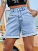 Kvinnors shorts benuynffy hög midja rulla upp hem denim shorts kvinnor streetwear casual sommar mode lösa damer shorts jeans 230504