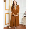 Ethnic Clothing Muslim Clothes For Women Simple Style Floral Embroidery Long Sleeve Brown Robes Loose Elegant Vintage Abaya Dresses Plus