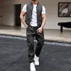 Mens Tracksuits Spring Summer Two Piece Set Streetwear Fashion Solid Color Pockets Vest Jacket and Truuss Passar Män Casual Outfits 230503