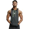 Canottiere da uomo Top Abbigliamento da palestra per uomo Camicia da fitness in maglia ad asciugatura rapida nera Gilet con cappuccio 230504