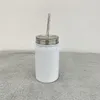 Bicchiere per sublimazione 17oz Tazza da caffè bianca Mason Jar Bicchieri per acqua a doppia parete in acciaio inossidabile 500ml Bottiglia per latte isolata sottovuoto con cannucce B0038