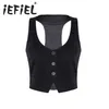 Women's Vests Arrival Women Fashion V-Neck Sleeveless Button Down Fitted Racer Back Classic Vest Shirts Separate Waistcoat for Formal Wear 230503