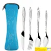 4pcs Knife in acciaio inossidabile portatile set di cucchiai set da viaggio per famiglie da campeggio per la famiglia