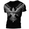 Мужские рубашки Retro Viking Tattoo 3D Print T Рубашки Summer Odin Crew Nece Shape Row -рукав повседневные топы