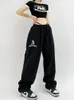 Calças femininas Capris Houzhou Hip Hop Gothic Black Joging Sweatpante de moletom de tamanho Y2K KPOP KPOP Baggy Troushers Harajuku Graphic Wide Leg Sports 230503