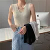 Tops 2022 Summer Crystal Chains Tank Kobiety V Neck Fashion Krótki Camisole Ladies High Street Elastic Tail Knit Camis