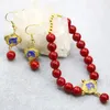 Collana di orecchini set squisito corallo artificiale rosso 8 mm perline rotonde braccialetto per le donne gioielli unici fai da te cloisonne 7,5 pollici B3030