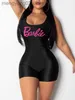 Kobiety Jumpsuits Rompers LW Summer Basic One Piece Letter Print Cami Romper U Neck Rleeveless Elastyczne czołg fitness 1PC Sportswear Female Streetwears T230504