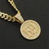 Halskette für Herrenkette Kubanische Verbindung Goldketten aus Juwely Rundmarke Full Diamond Dreidimensional Anhänger Kubanische Kette Halskette