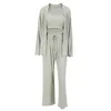 Женская одежда для сна NHKDSASA вязаная женская Nightwear 3 куски повседневной пижамы с длинным рукавом женский спагетти