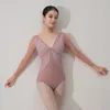 Body da balletto da indossare sul palco per le donne, abiti da esercizio, pizzo, scollo a V, ginnastica per adulti, costumi da ballerina