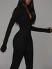 Combinaisons pour femmes Barboteuses Kliou Solide Noir / Blanc Bodycon Jumpsuit Femmes Barboteuses Sportives Été Fitness À Manches Longues Fermeture Éclair Élastique 230504