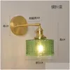 Lampes murales Iwhd Nordic Moderne Cuivre Lampe Applique Switch Vert Verre Japon Style Salle De Bain Miroir Lumière D'escalier Wandlamp Applique Murale Dhrqm