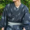 エスニック衣料スタイルの日本の伝統的なサムライ着物は、ゆきゆき水着ローブヘクービルースサウナホームウェアベルト長いガウン