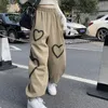 Kadınlar şort Zoki Vintage Kalp Baskı Gündelik Pantolon Yaz İnce Bölüm Gevşek Düz koşu BF Moda Hip Hop Sokak Giydirme 230503
