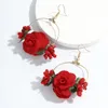 Dangle Earrings Dvacaman 2023 Trendy Simple Long Fabric Flower Drop For Women Girls Boho Colorful Rose Cute Jewelry