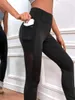 Leggings femme RosEvans maille fil Transparent Yoga femmes poche latérale Sexy taille haute hanche ascenseur Sport pantalon Push Up Fitness