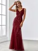 Party Dresses Elegant Evening Dresses V-Neck Mermaid Sleeveless Floor-Length Gown Ever Pretty of Burgundy Sequin Simple Prom Women Dress 230504