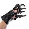 Fem fingrar handskar halloween visar män steampunk nit läder kvinnlig gotisk faux klo ihålig full finger pu orm mönster handske k6