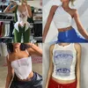 CAMISOS Tanks Vintage Brown Halter Camisole Hollow Out Cyber ​​Y2K Crop top Women Gothic Sexy Aesthetic Fairy Corset Tank Camis 90s Kleding 230503