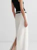Kjolar ficka solid kjol kvinnor vår mode låg stigning midja a-line raka vita faldas botten enkla elegant slits maxi kjolar 230503