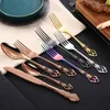Servis uppsättningar knivar gafflar skedar nordiska klassiska ihåliga lättnad guld kök tillbehör huvudmåltid knivsked gaffel rostfritt stål
