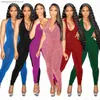 Combinaisons pour femmes Barboteuses Glitter Sheer Mesh Bodycon Jumpsuit Pour Vêtements pour femmes Sexy Halter V Neck Pants See Through Club Party Basic Romper One Piece T230504