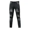 Mäns jeans män målade stretch mager jeans smala fit rippade nödställda veckade knäplåster denim byxor varumärke casual byxor för maskulina 230503