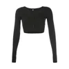 Women's T Shirts Women Knit Button Down Crop Cardigan Sweater Long Sleeve V-Neck Bodycon T-Shirts M6CD