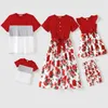 Passende Familienoutfits PatPat 95 Baumwolle Kurzarm Colorblock T-Shirts und gespleißte Kleider mit Blumendruck Sets 230504