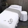 Ensembles de literie Taille personnalisée Logo Broderie solide Ensemble de salon de beauté Linge de lit Drap de lit Massage Spa Jupe de lit Tabouret Oreiller Housse de couette # s