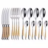 Dinnerware Sets 16Pcs Silver Set Stainless Steel Knife Fork Spoon Tea Cutlery Kitchen Tableware Silverware Drop