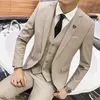 New Khaki Man's Suits for Wedding Party Costume Three Piece Groom Tuxedos Jacket Pans Vest Notched Lapel Blazer Waistcoat